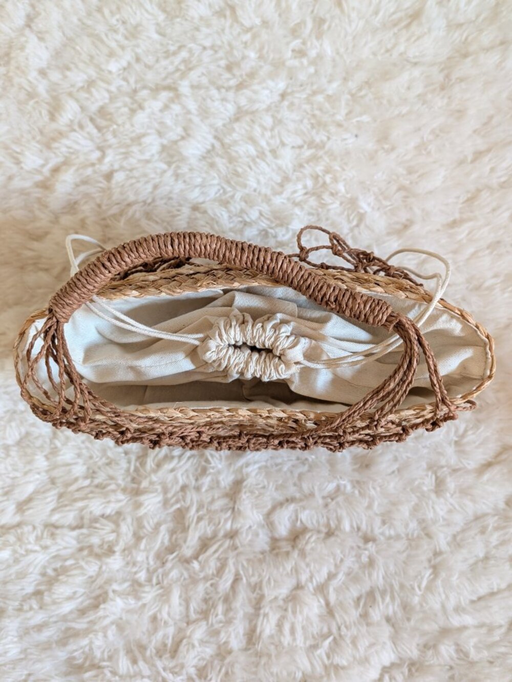 NWT J. Crew Sedona Basket Bag in Straw with Mesh (color: burnt caramel) - Picture 4 of 9